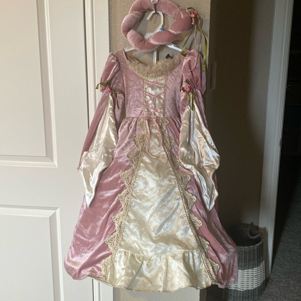Girls princess costume pink velvet with gold accents